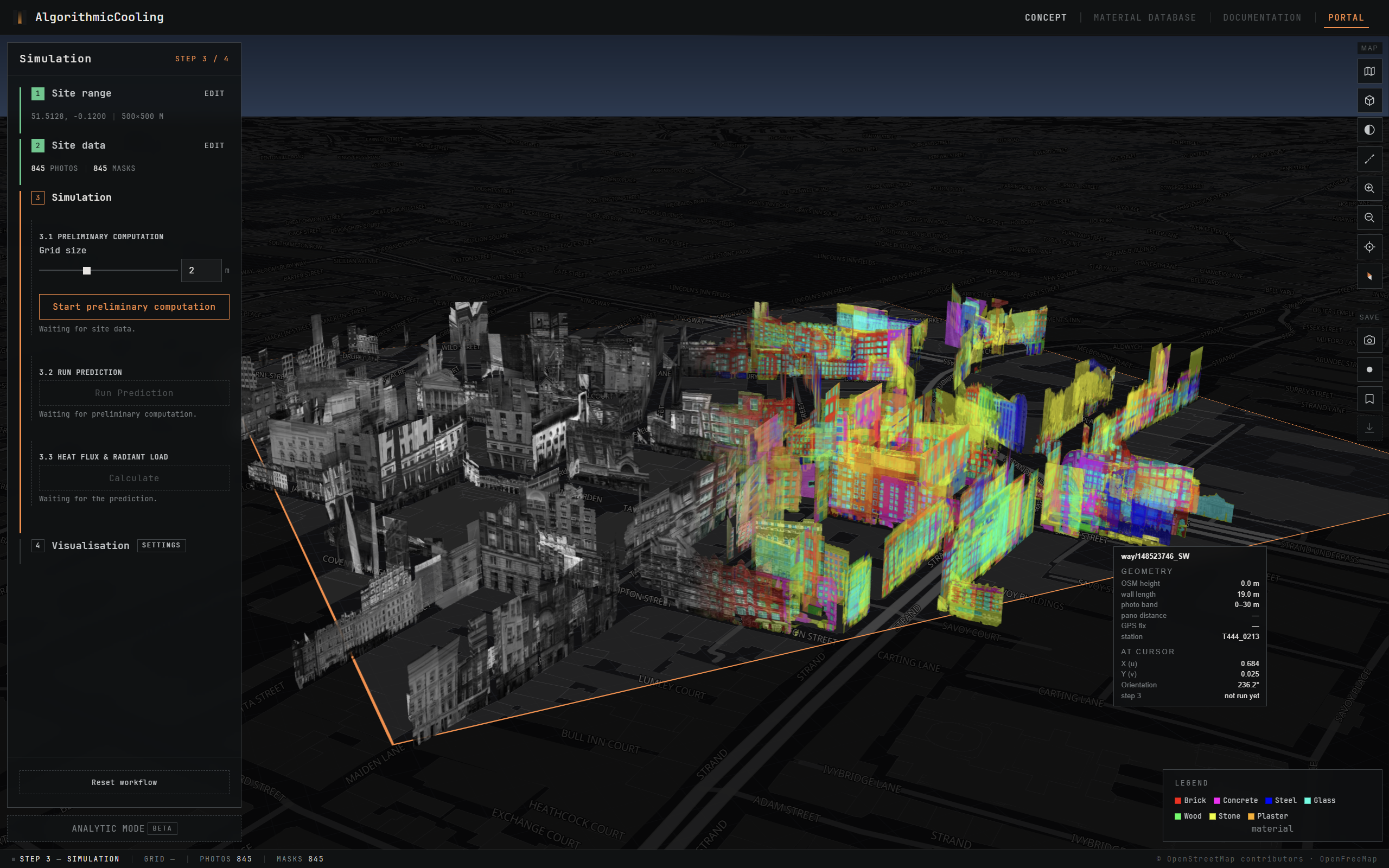 The model running over the selected block.