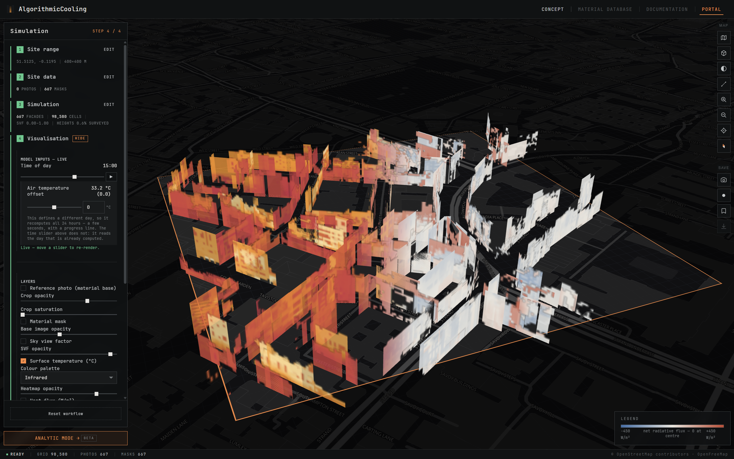 The model running over the selected block.