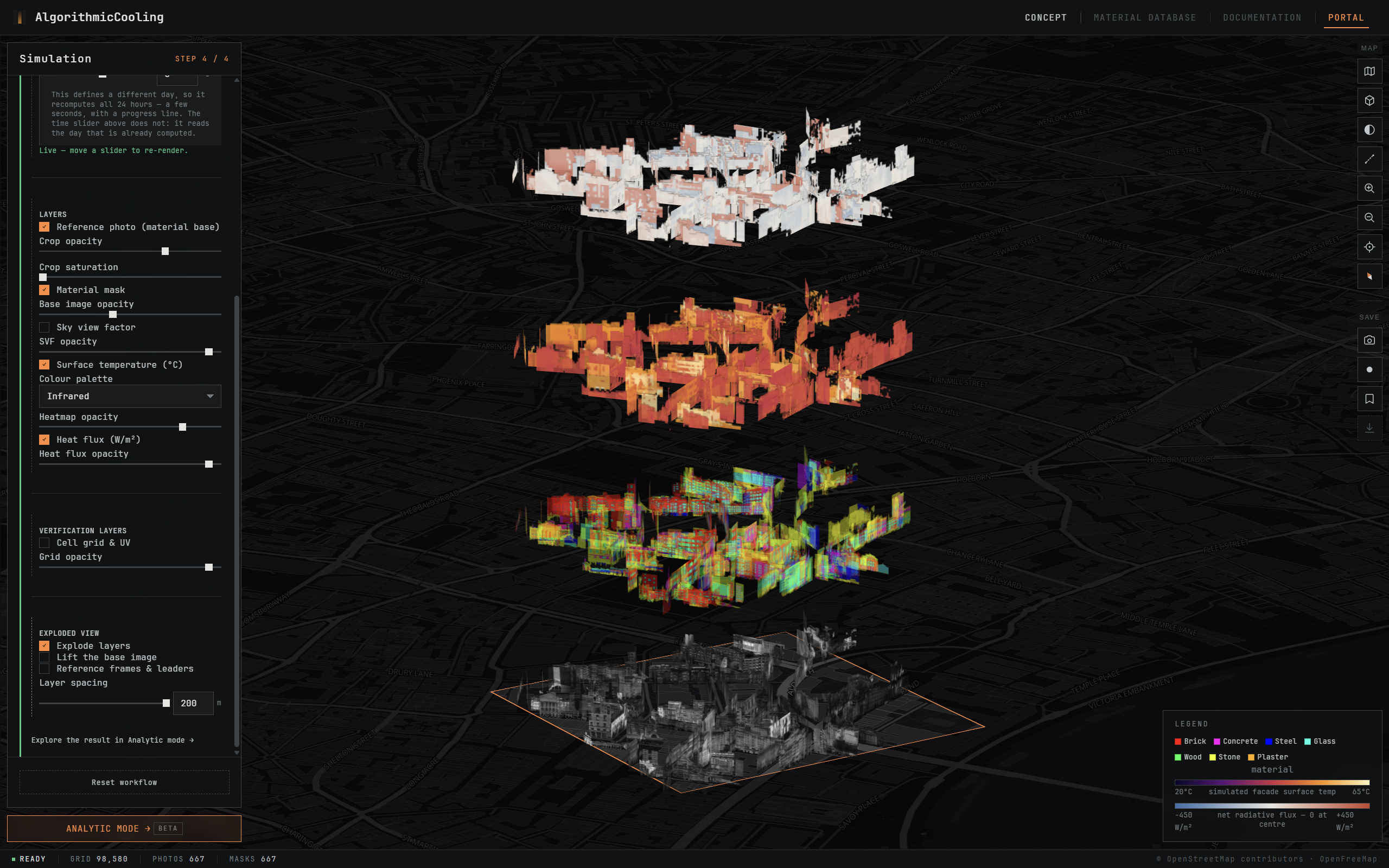The model running over the selected block.